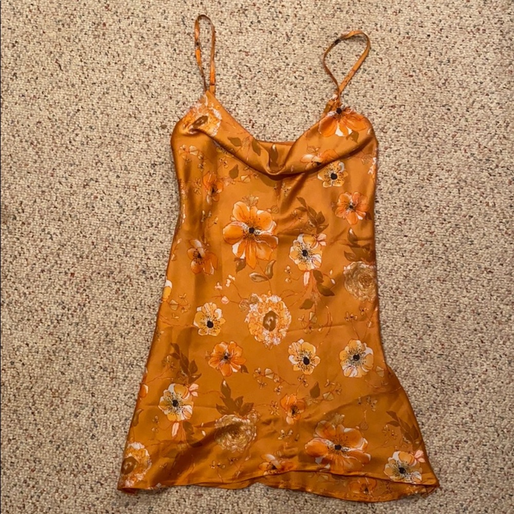 Orange flowered mini dress